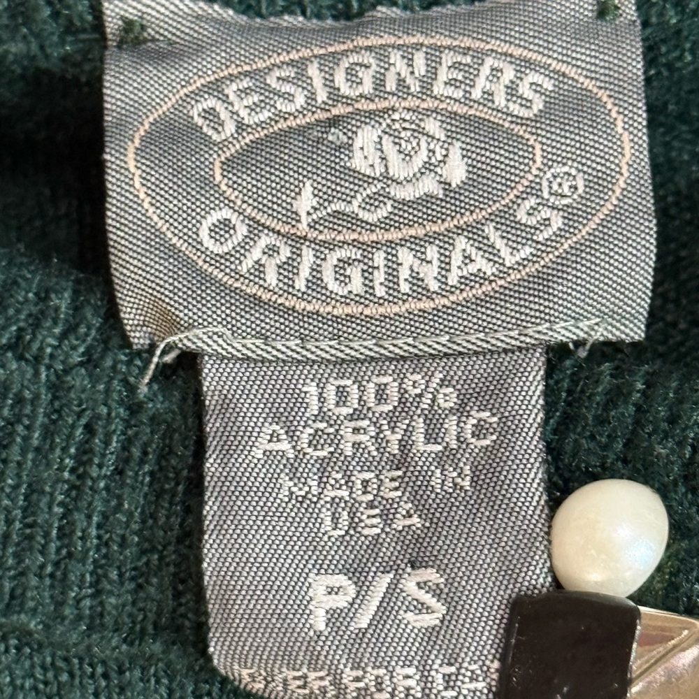 Designers Originals Shabby Chic Vintage Cardigan Sweater Dark Green Size P/S - Picture 4 of 7